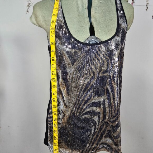 Womans Almost Famous animalcore festive sequin zebra print festive tank top L - Picture 6 of 8
